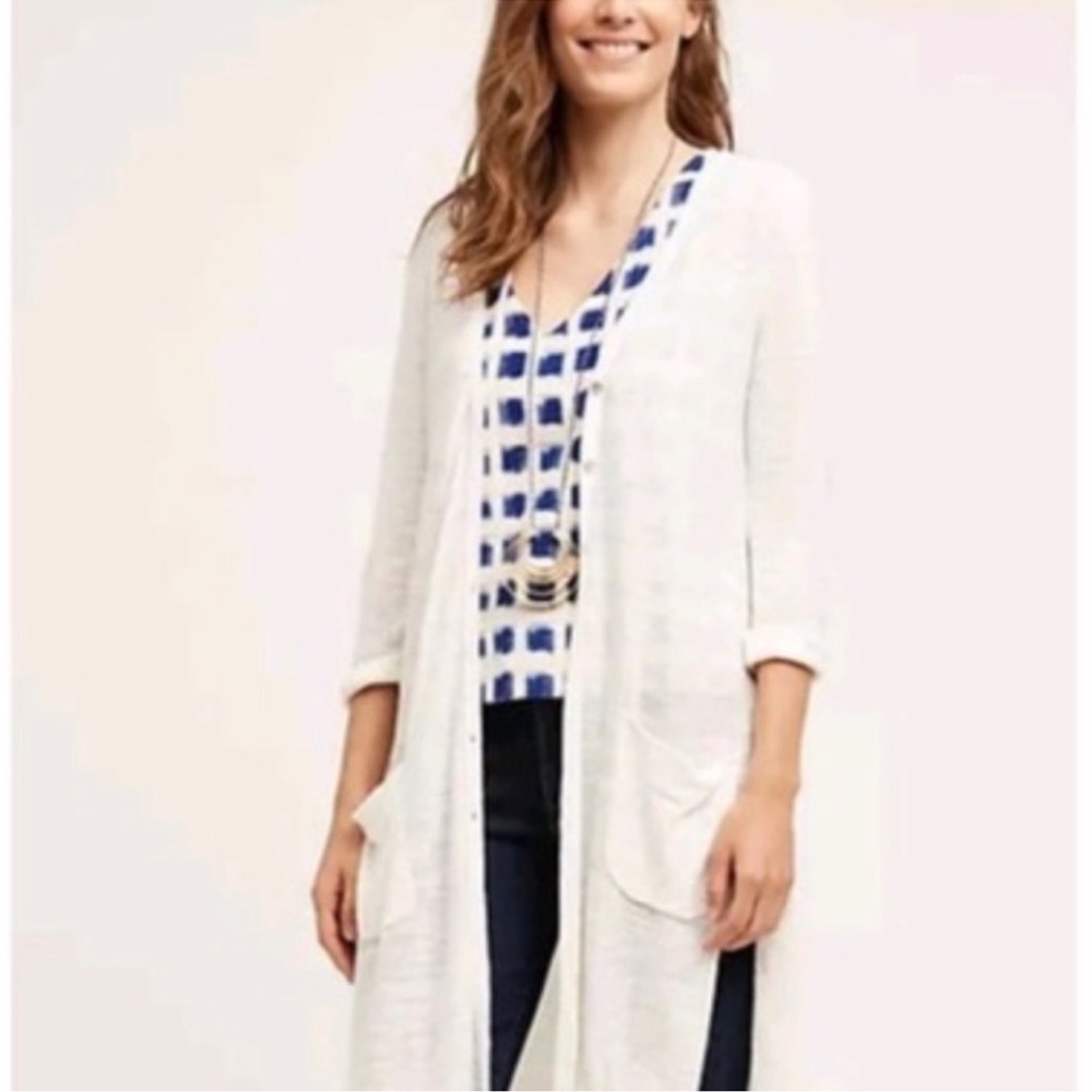 Moth Anthropologie Cream Long Cardigan Sweater